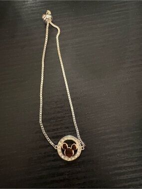 Silver Disney Mickey Mouse Circle Pendant Bracelet - Silver & Black